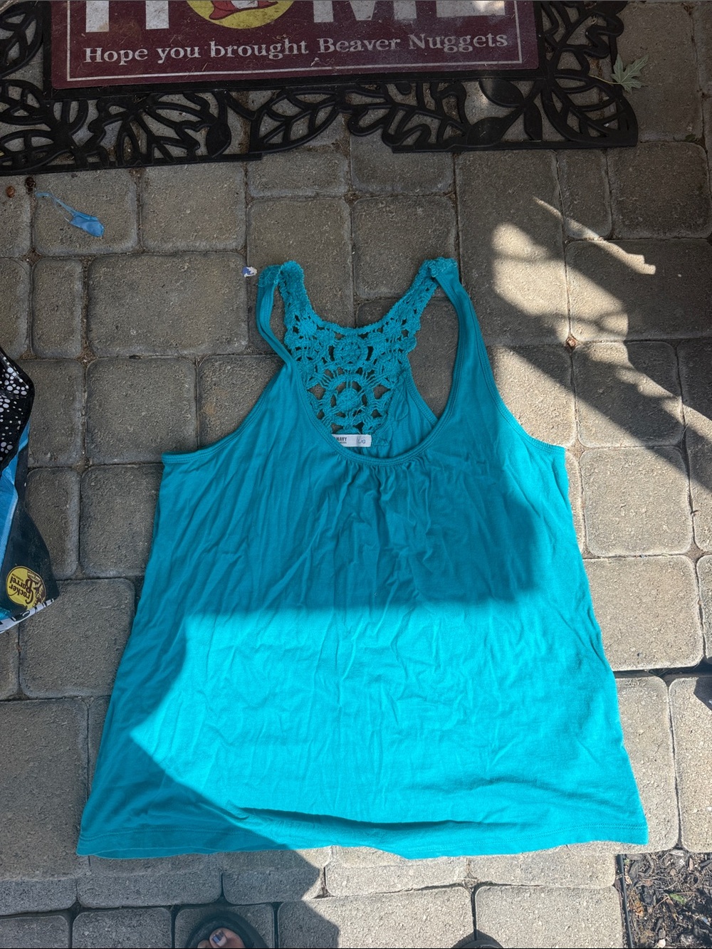 Old Navy Teal Crochet Racerback Tank Top